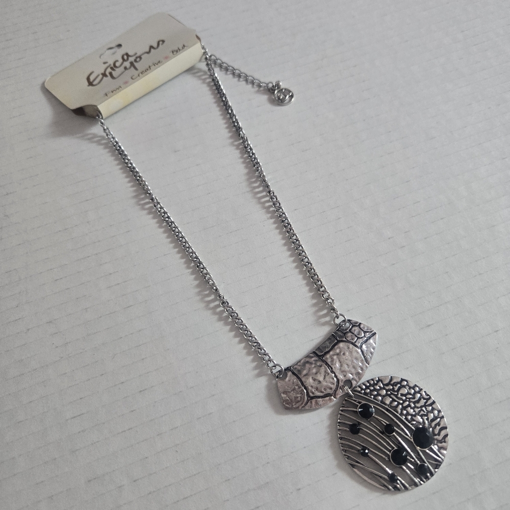 Erica Lyons Textured Silver and Black Necklace Black & White NWT